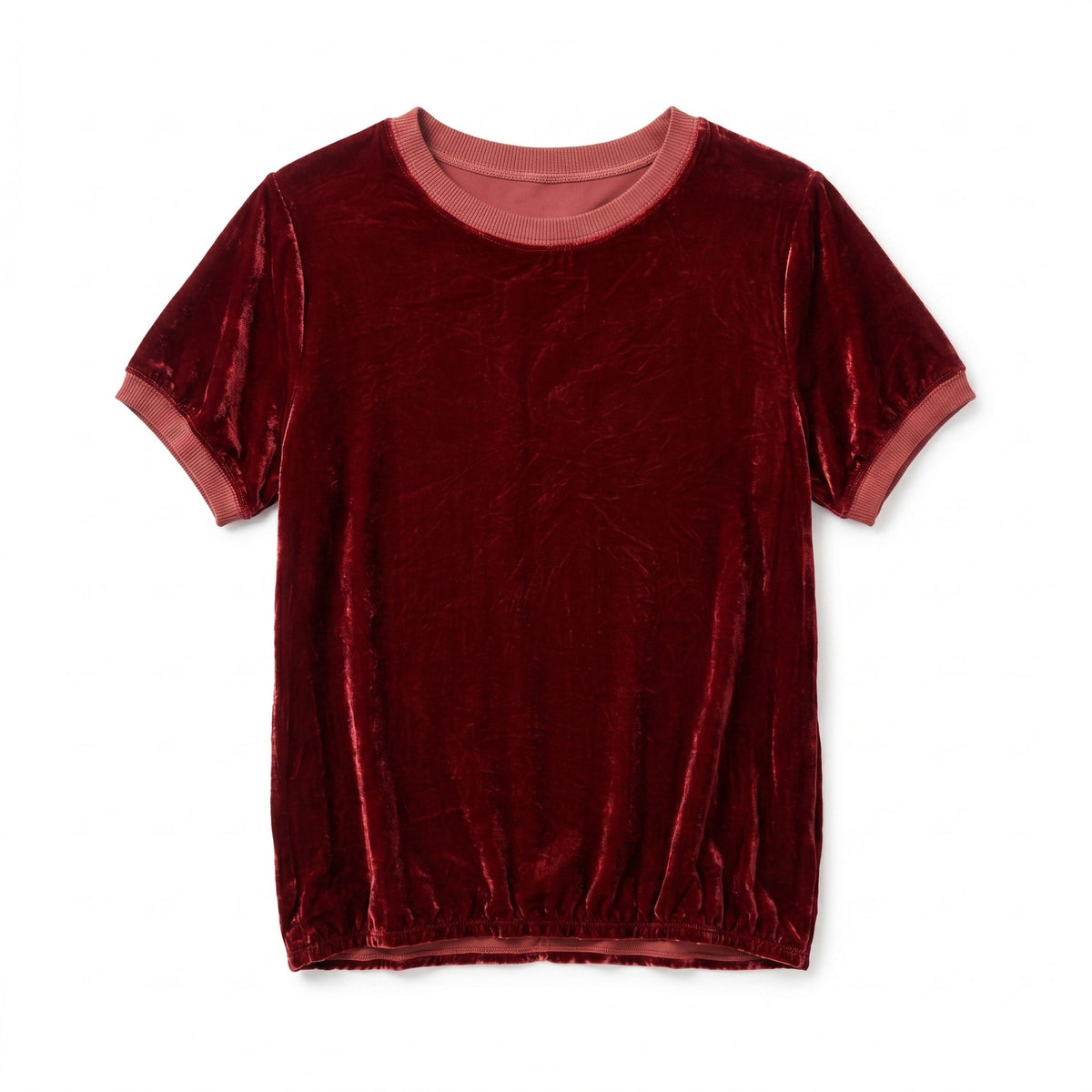 Johnny Was Crushed Velvet Short Sleeve Ringer Tee Top Burgundy Wine Red Size S