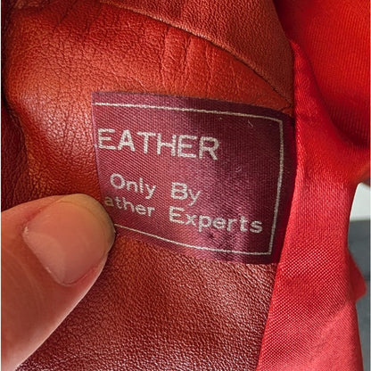 Vintage Red genuine Leather Hooded Belted Trench Coat Button Front Midi 70s
