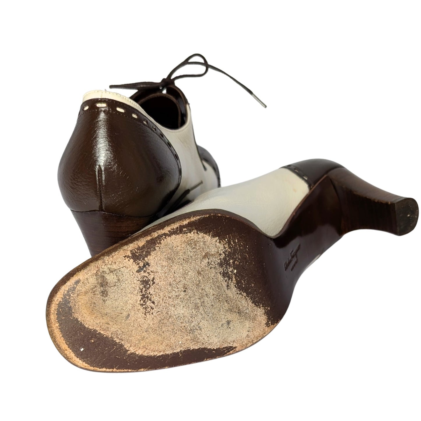 Ferragamo Two-Tone Leather Lace-Up Heels – Size 8