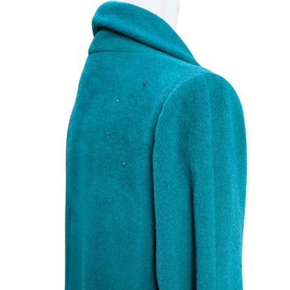 Vintage Teal Wool Double-Breasted Coat with Austrian Crystal Detail