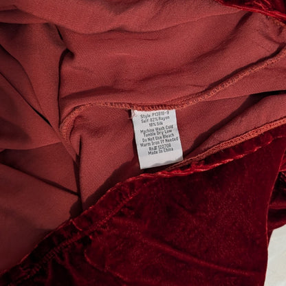 Johnny Was Crushed Velvet Short Sleeve Ringer Tee Top Burgundy Wine Red Size S