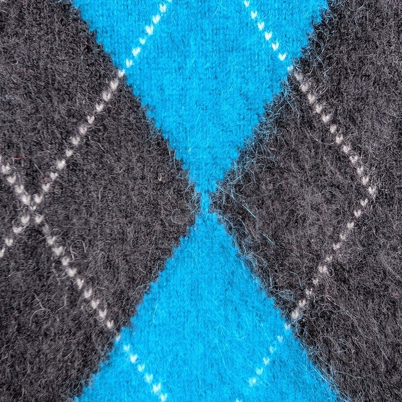 Apt. 9 100% Cashmere Argyle Cardigan Sweater, Black Turquoise Gray, Size L