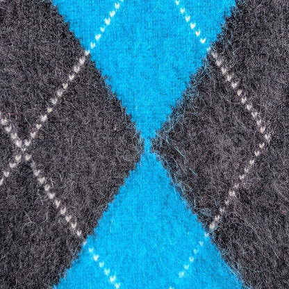 Apt. 9 100% Cashmere Argyle Cardigan Sweater, Black Turquoise Gray, Size L