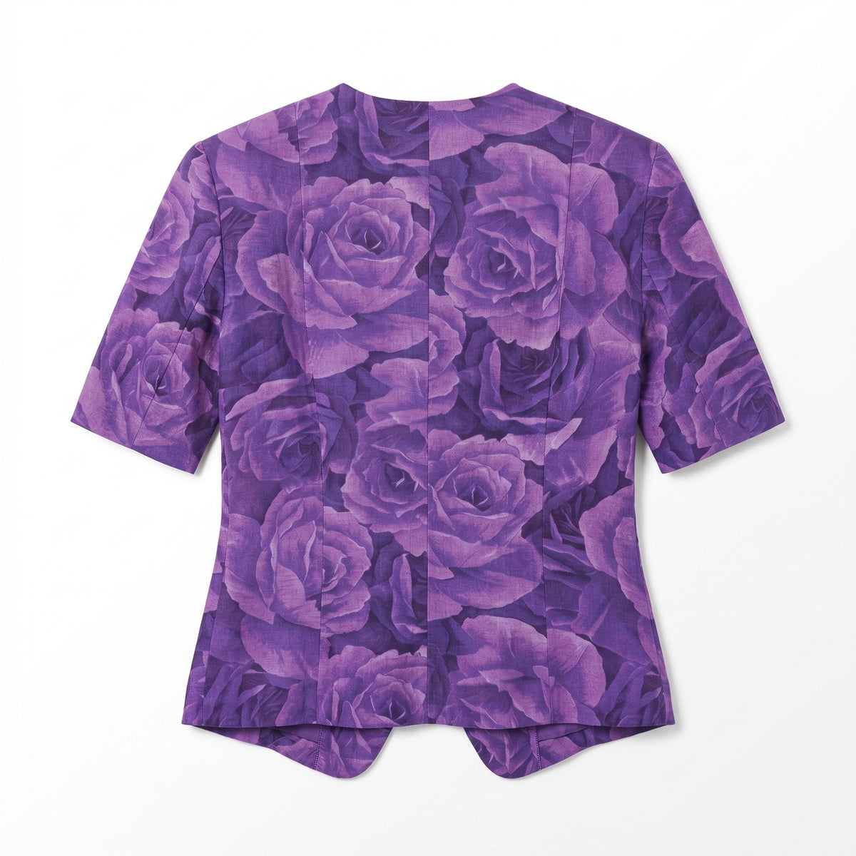 Vintage Giorgio Armani Purple Rose Print Short Sleeve Fitted Jacket