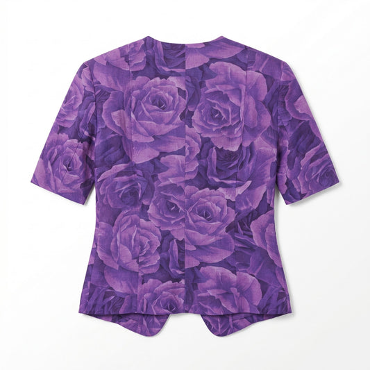 Vintage Giorgio Armani Purple Rose Print Short Sleeve Fitted Jacket