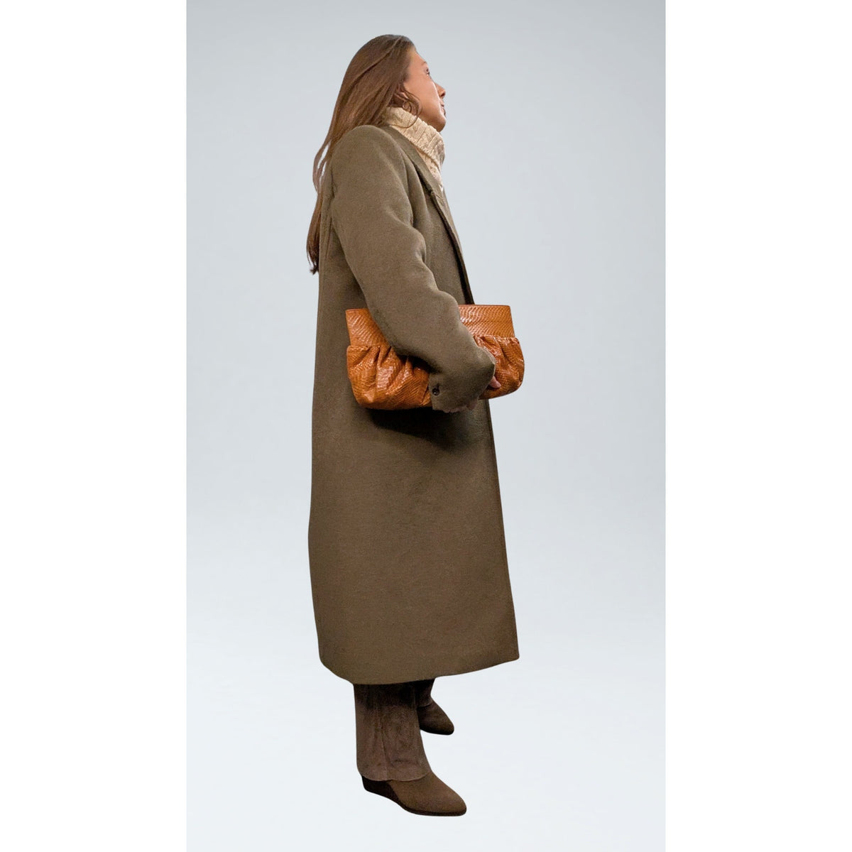 Mango Olive Green Wool Blend Double-Breasted Coat - 2XL