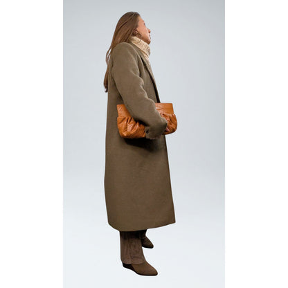 Mango Olive Green Wool Blend Double-Breasted Coat - 2XL