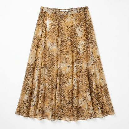 100% Silk Leopard Print Chiffon Midi Skirt | Size 10