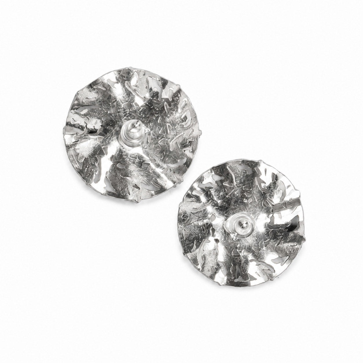 Vintage 925 Sterling Silver Openwork Leaf Disc Stud Earrings