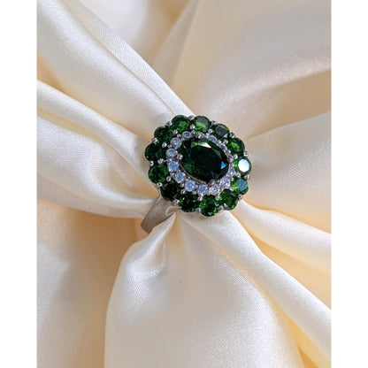 Elegant 925 Silver Chrome Diopside Ring - Size 6.75