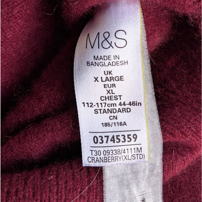 M&S Collection Luxury Men's Pure Cashmere V-Neck Sweater, Burgundy, Size XL