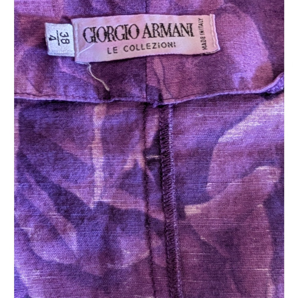 Vintage Giorgio Armani Purple Rose Print Short Sleeve Fitted Jacket