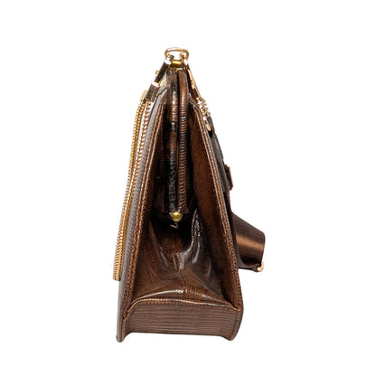 Vintage Palizzio Genuine Lizard Leather Convertible Clutch Shoulder Bag Auburn Brown