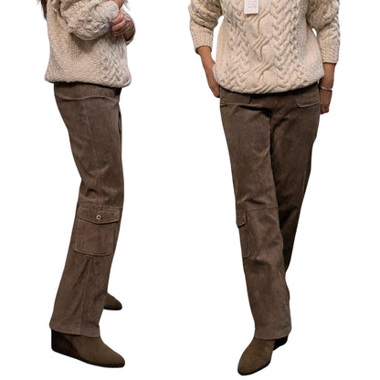 High-Waisted Suede Cargo Pants