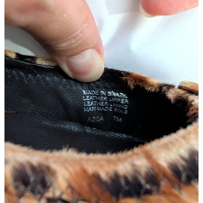 100% Genuine Leather and Calf Hair Tory Burch Reva Leopard Ballet Flats Size 7