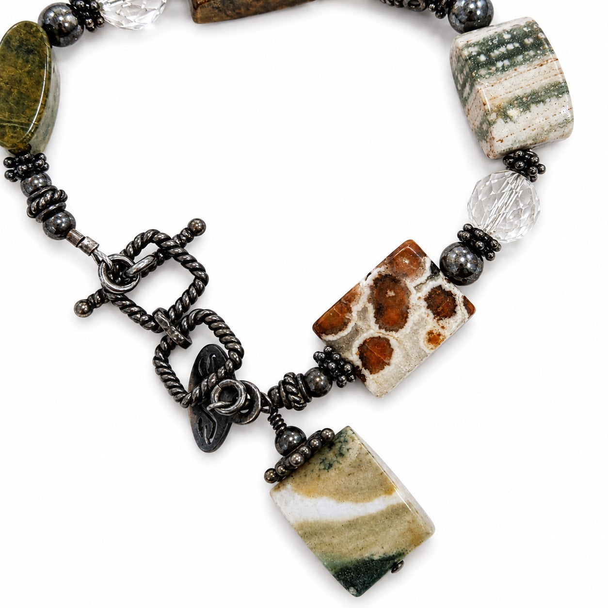 Tina Barry Sterling Silver Genuine Jasper Bracelet Adjustable 7.5–8.5"