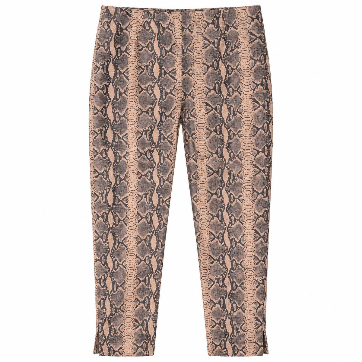 Snakeskin Print Genuine Leather Pants Beige Brown Python Straight Leg Size 14