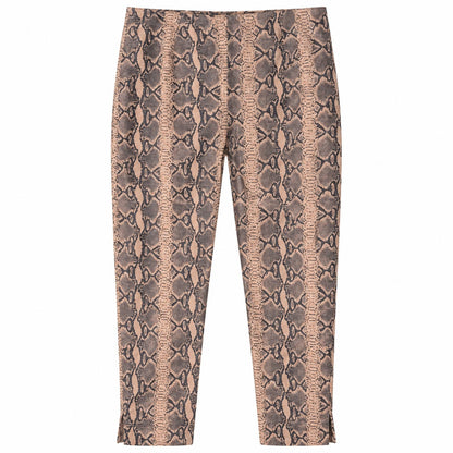 Snakeskin Print Genuine Leather Pants Beige Brown Python Straight Leg Size 14