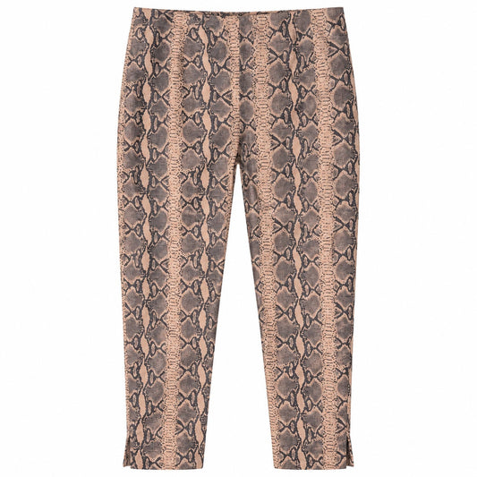 Snakeskin Print Genuine Leather Pants Beige Brown Python Straight Leg Size 14