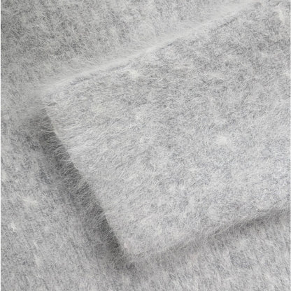 Gray Fuzzy Wool Angora Feel Cowl Neck Tunic Sweater, Oversized