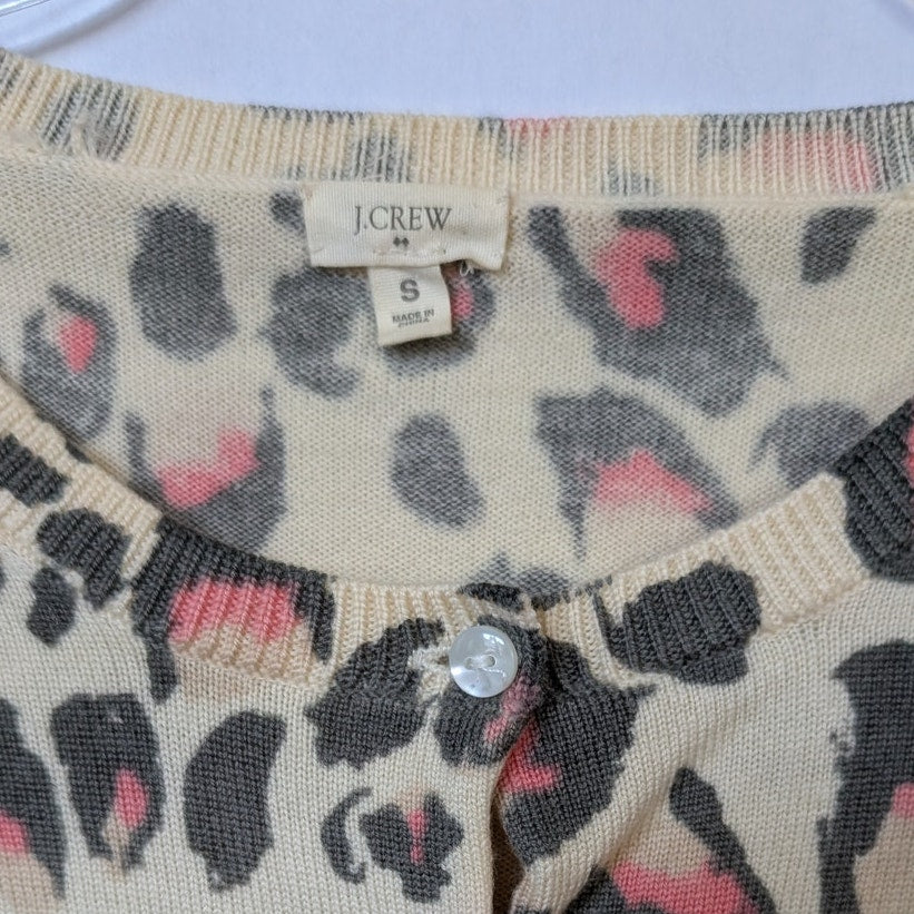 J.Crew Leopard Print 100% Merino Wool Cardigan Sweater, Size S