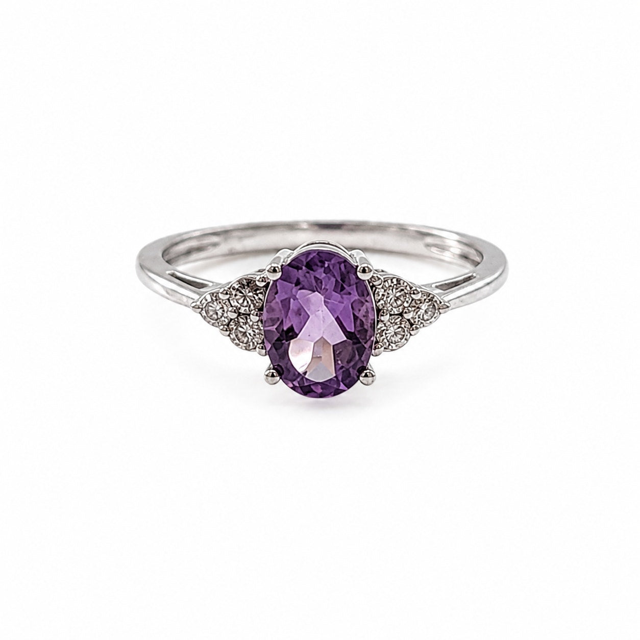 Vintage 925 Sterling Silver Amethyst & Diamond Ring Size 6.75