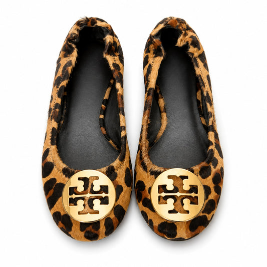 100% Genuine Leather and Calf Hair Tory Burch Reva Leopard Ballet Flats Size 7