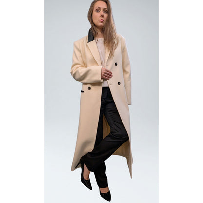 Vintage Cream Double-Breasted Wool Maxi Coat with Black Velvet Collar