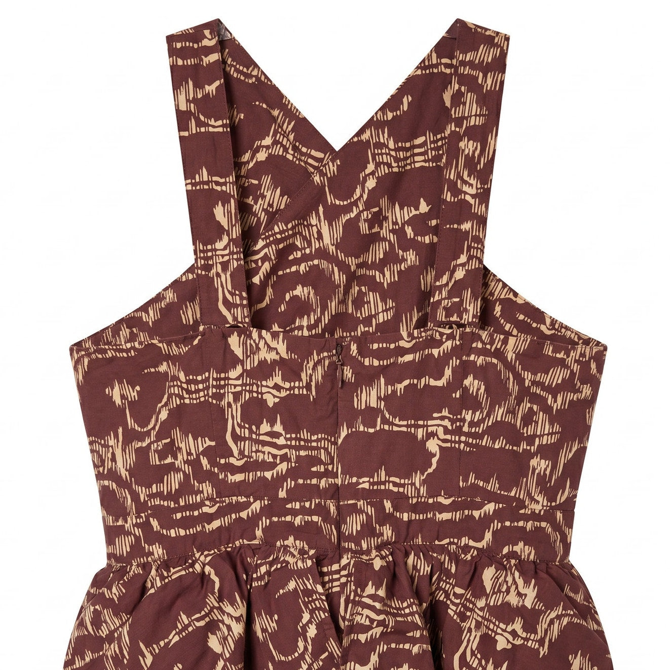 100% Cotton Cleobella Burgundy Abstract Print Halter Midi Dress | Tiered Ruffles