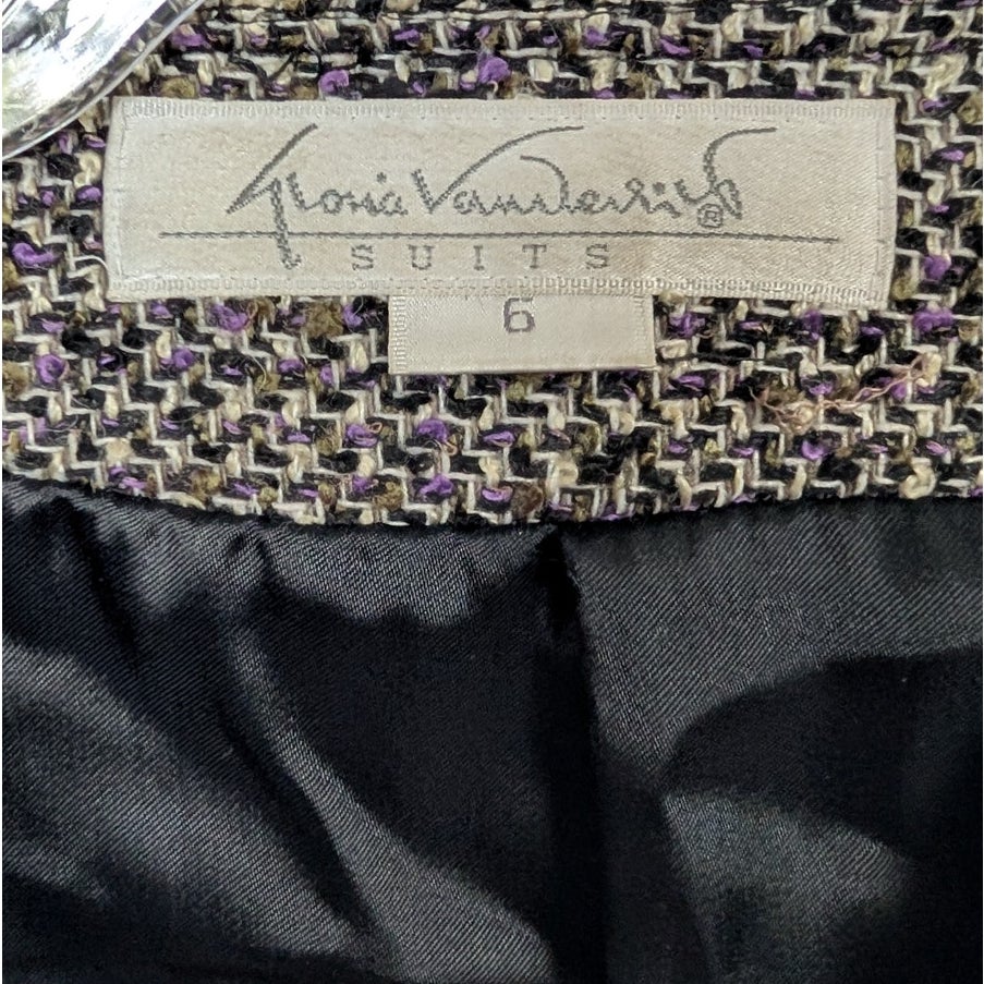 Tweed Gray and Purple Fitted Blazer with Crystal Buttons