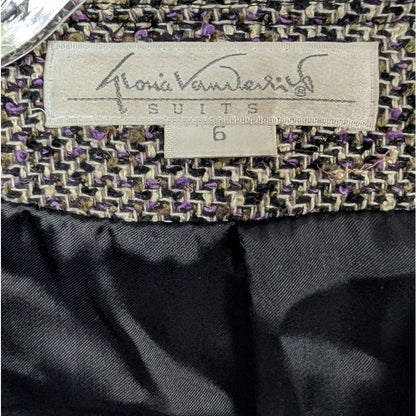 Tweed Gray and Purple Fitted Blazer with Crystal Buttons