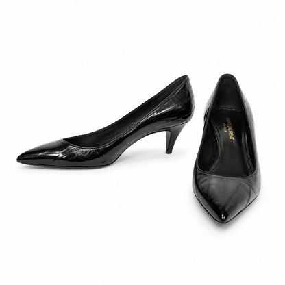 100% Genuine Eel Skin Saint Laurent Paris Black Kitten Heel Pumps Size 38.5 / US 8