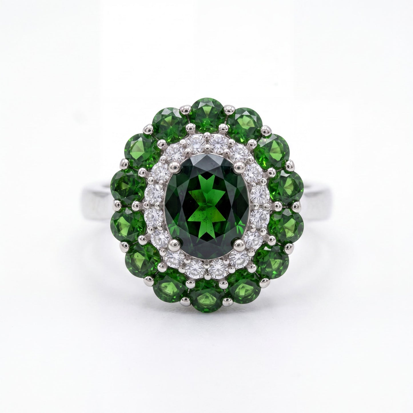 Elegant 925 Silver Chrome Diopside Ring - Size 6.75