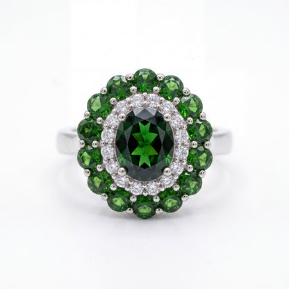 Elegant 925 Silver Chrome Diopside Ring - Size 6.75