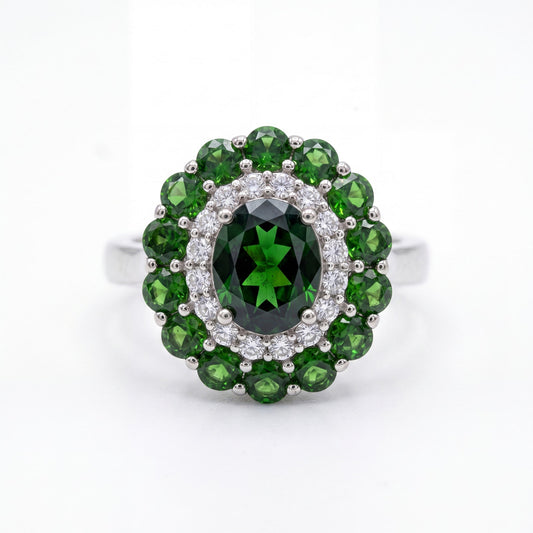 Elegant 925 Silver Chrome Diopside Ring - Size 6.75