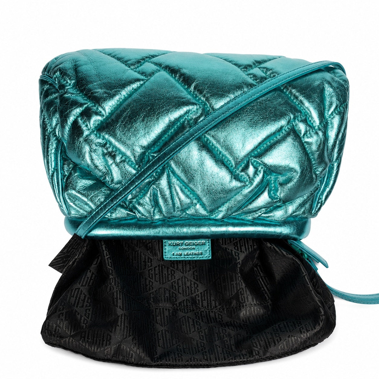 Kurt Geiger London Leather Bag Teal Quilted Crossbody Removable Chain