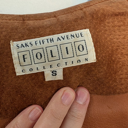 Vintage Saks Fifth Avenue Folio Suede Leather Wrap Top Size S Made in USA