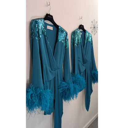 NWT Nervi Pami Dress — Sequin & Ostrich Feather Cuffs — IT 44 / US 8