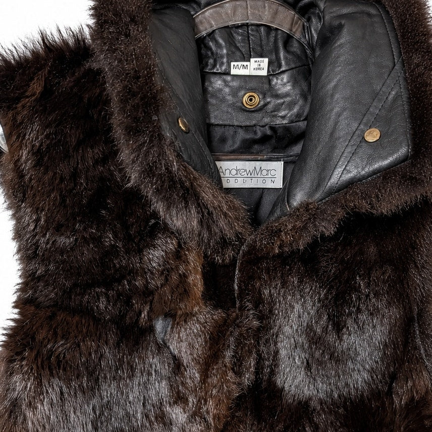 Vintage Andrew Marc Genuine New Zealand Opossum Fur Leather Vest M