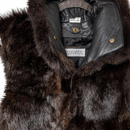 Vintage Andrew Marc Genuine New Zealand Opossum Fur Leather Vest M