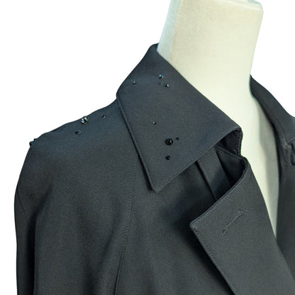 Vintage Black Wool Trench Coat with Austrian Crystal Details