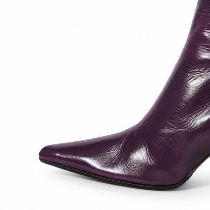 100% Genuine Leather Jill Stuart Italy Plum Purple Leather Knee High Boots Size 8 Pointed Toe Stiletto