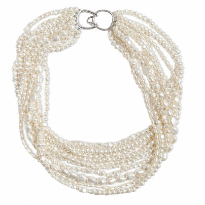 10 Strand Cultured Baroque Pearl Necklace 925 Silver Clasp Ivory 19"
