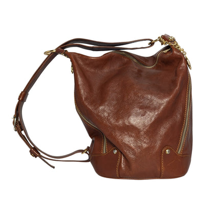 Marino Orlandi Cognac Brown Leather Convertible Backpack Shoulder Bag Made in Italy