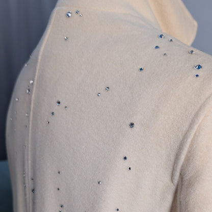 Ralph Lauren Cream Wool Wrap Coat with Austrian Crystal Embellishment