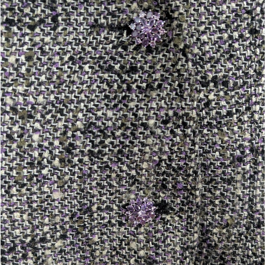 Tweed Gray and Purple Fitted Blazer with Crystal Buttons