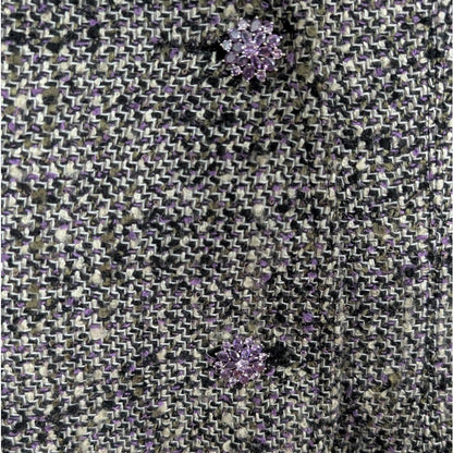 Tweed Gray and Purple Fitted Blazer with Crystal Buttons