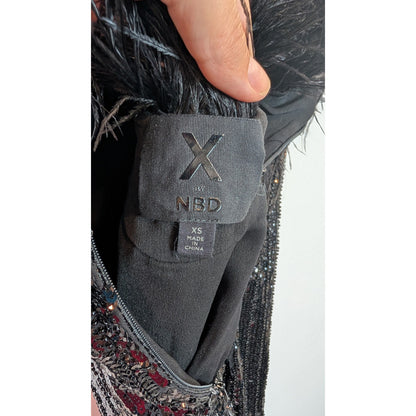 NBD Revolve Sequin Feather Black Mini Dress
