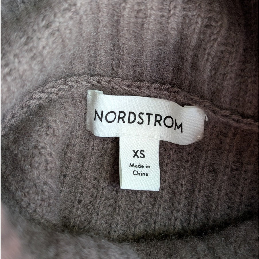 Nordstrom Wool Cashmere Blend Ribbed Turtleneck Sweater, Taupe, Size XS