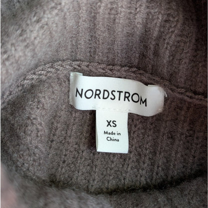 Nordstrom Wool Cashmere Blend Ribbed Turtleneck Sweater, Taupe, Size XS